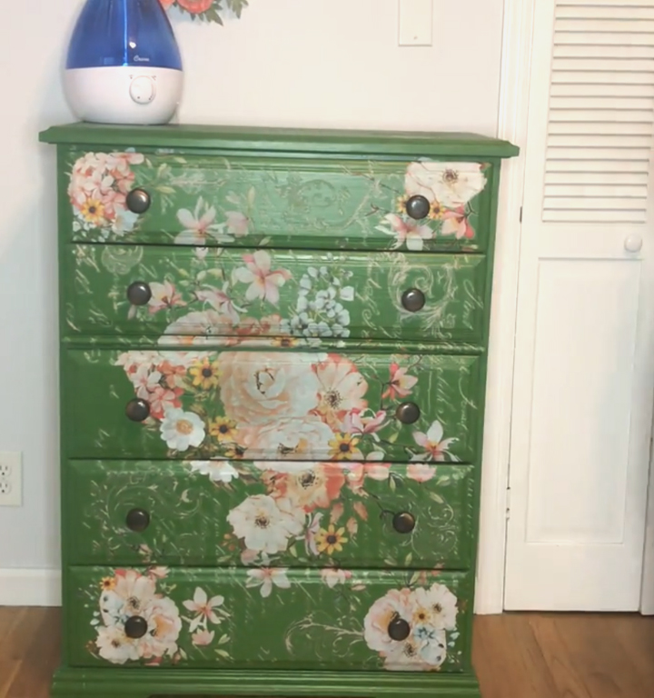 s go green with 18 gorgeous makeover ideas, Transfer gorgeous flowers onto your dresser