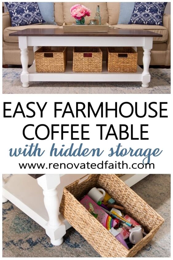 diy farmhouse coffee table with turned legs storage free plans