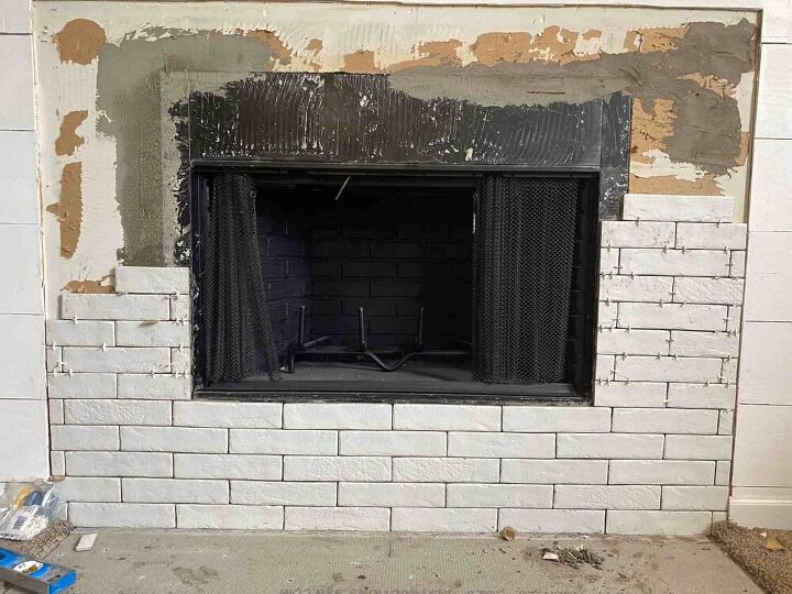 our diy faux brick fireplace