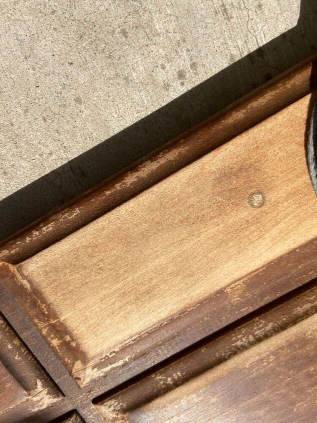 plugging drawer pull holes with home made wood filler and dowels, Sanded drawer front with hole plugged