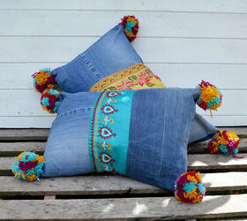 s make your space a cheery haven with 15 pom pom diys, These gorgeous Boho style denim pillows