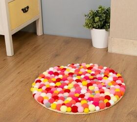 s make your space a cheery haven with 15 pom pom diys, A colorful customizable rug