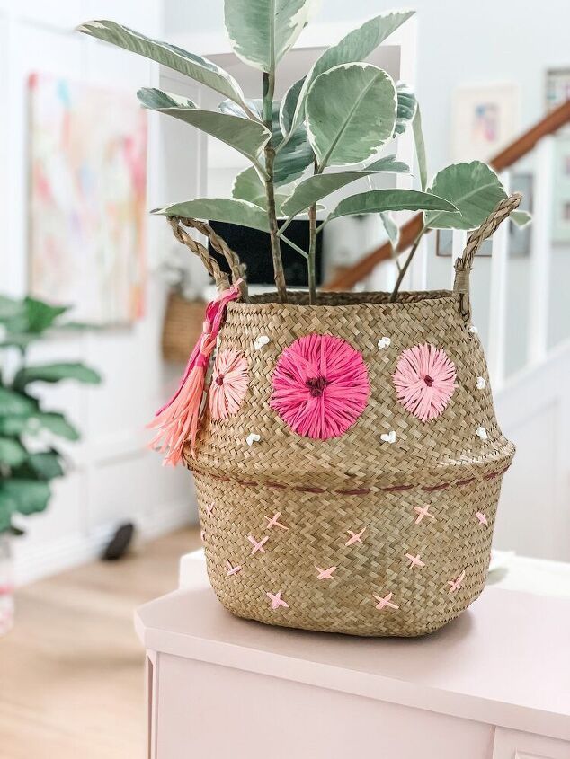 how to embroider a sea grass basket with raffia