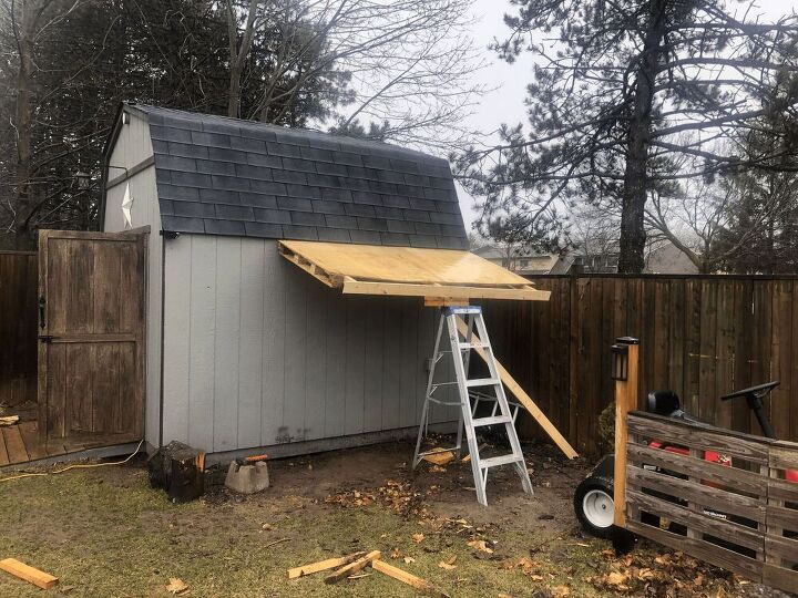 build this simple carport for your shed with mostly scrap materials