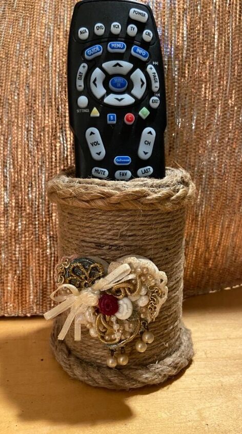 combo project jute container junk art heart collage, Remote holder