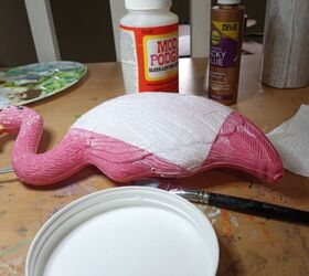 flamingo wreath with dollar tree products, First sheet of paper towel applied