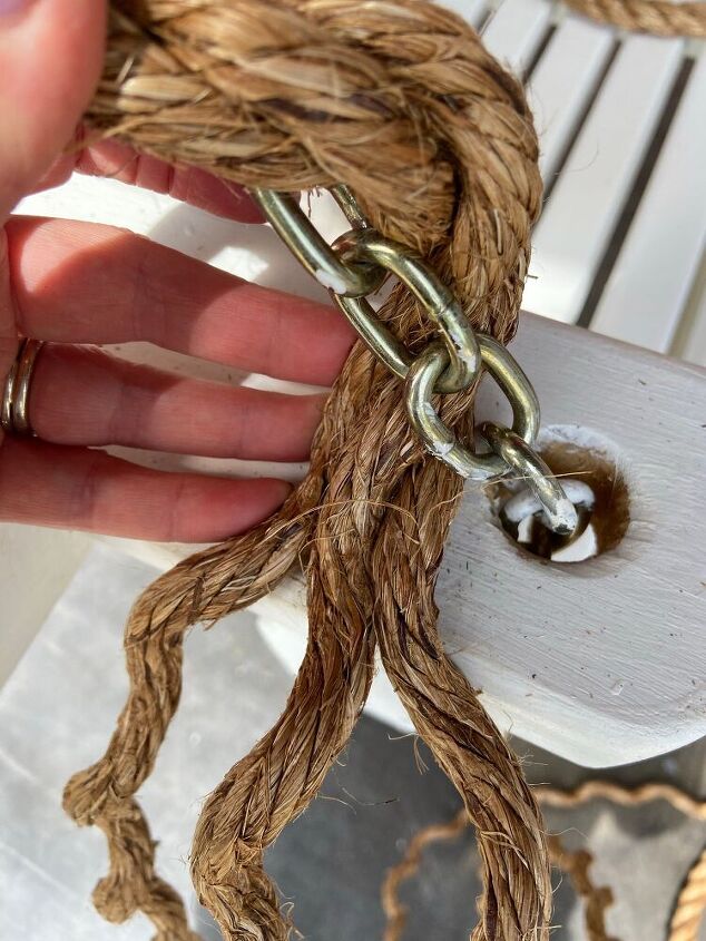adding rope to the chain on a porch swing, This is what it looks like in 3 strands