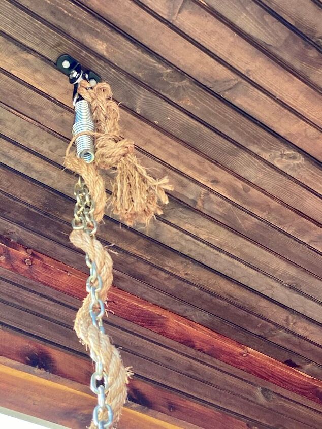 adding rope to the chain on a porch swing