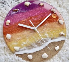 sunset sand and shells resin clock