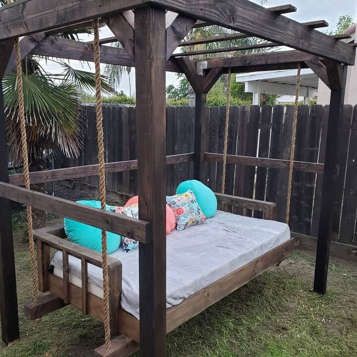 reuse an old mattress for a hanging bed in the back yard