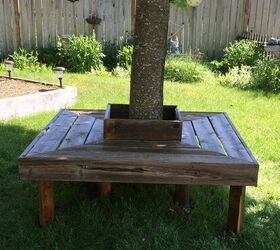 s 15 ways to make your backyard the best on the block this summer, Build a reclaimed wood tree bench