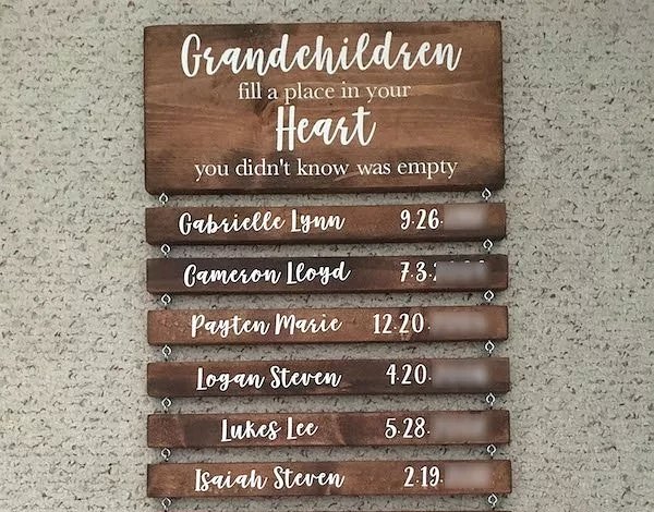 25 ideas de regalos para el da de la madre que harn que tu madre se sienta especial, DIY Signo de la abuela Nombres y fechas de nacimiento de los nietos