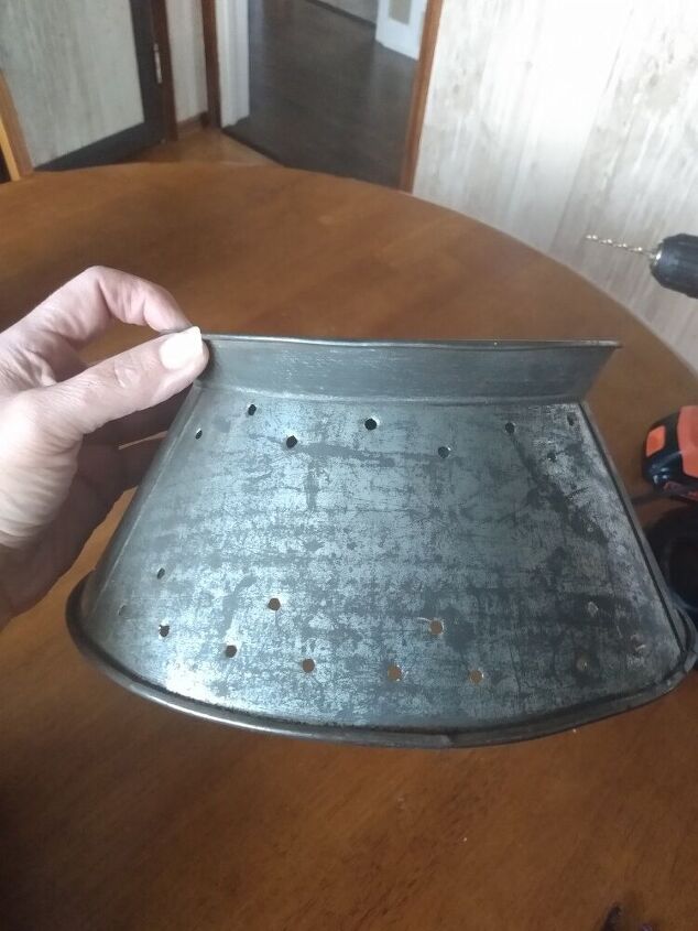 making a lampshade out of an antique sieve strainer