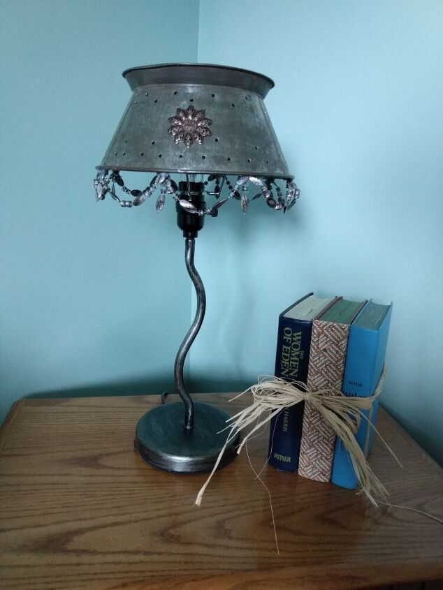 making a lampshade out of an antique sieve strainer