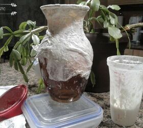 super easy way to turn a glass vase into vintage pottery, Applying the Tissue Paper