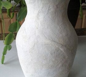 super easy way to turn a glass vase into vintage pottery, Paper Mache Dry Look