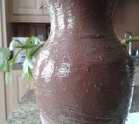 super easy way to turn a glass vase into vintage pottery, Salt Paint Wet Look