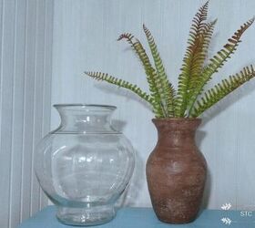 super easy way to turn a glass vase into vintage pottery, Before and After