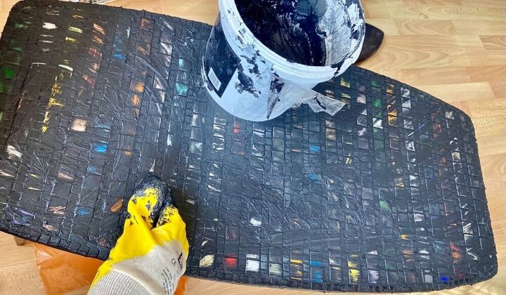 transforming an old coffee table into rainbow of hope, Grouting