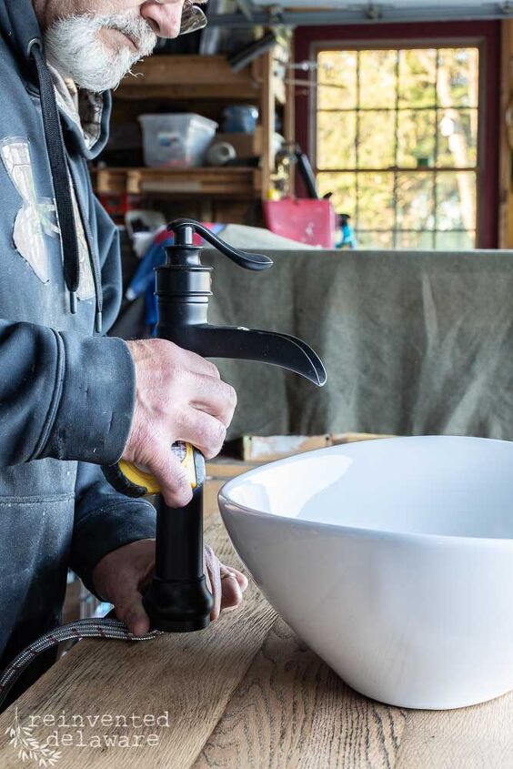 repurposed dresser converted to bathroom vanity