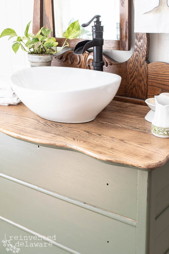 repurposed dresser converted to bathroom vanity