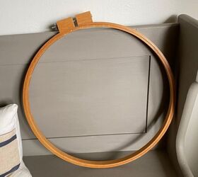 She turned a large wooden quilt hoop into something stunning for her wall