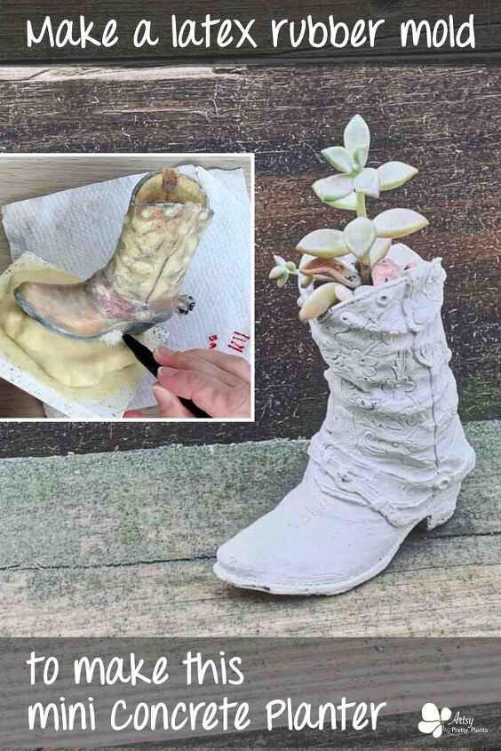 mini jardinera de botas de vaquero con un molde de hormign de ltex hecho a mano