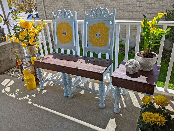 drab old dining chairs repurposed in fun patio furniture