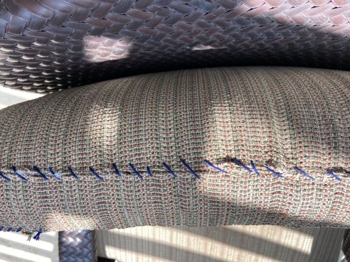 quick fix for torn patio furniture cushions, Blue cotton yarn