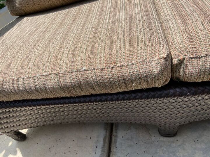 quick fix for torn patio furniture cushions, Cushions sewn with fishing line
