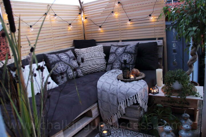 s the top 17 ways to improve your outdoor space before summer, Create a beautiful Boho chic pallet sofa