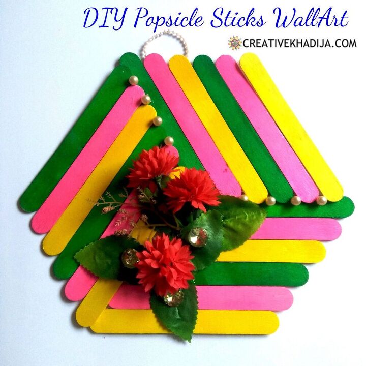 diy popsicle stick craft colorful wall art idea
