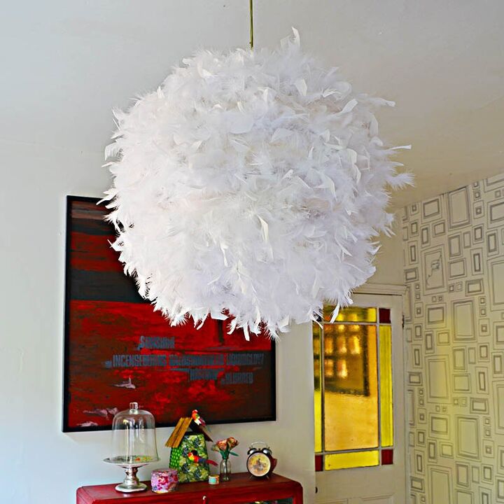 s 16 genius decor hacks that ll save you money, Put up a lovely feather lampshade