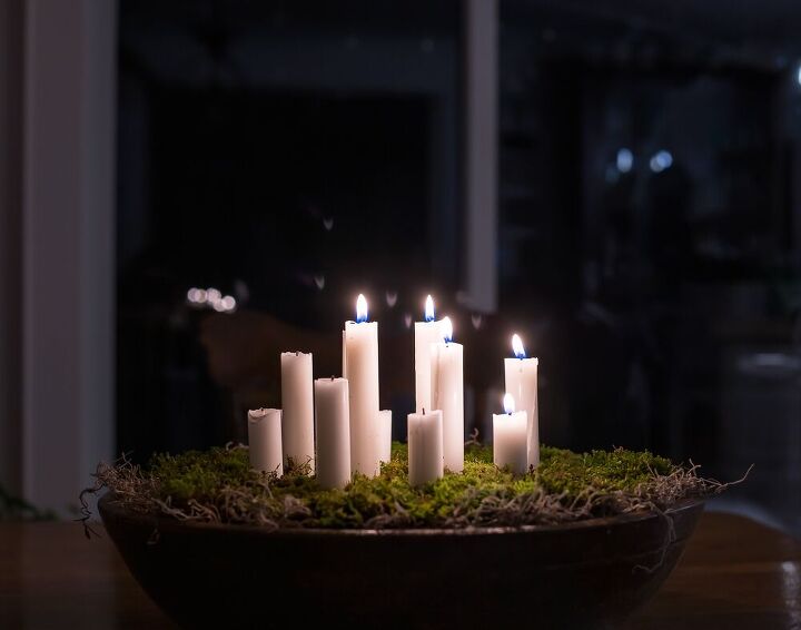 scandinavian inspired candleholder with moss cozy living