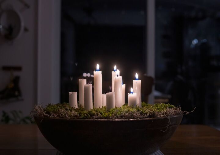 scandinavian inspired candleholder with moss cozy living