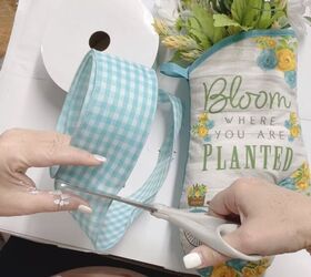make your oven mitt into a beautiful floral bouquet, Continuing you ll want to create your ribbon To do this loop how big you want the bow to be and cut at the end