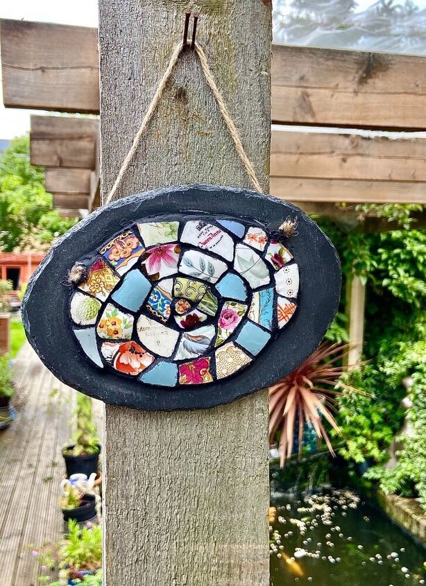 how to create a beautiful garden art piece from your old crockery, Mosaic garden slate