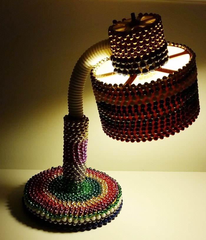upcycled tacky disco bead lamp