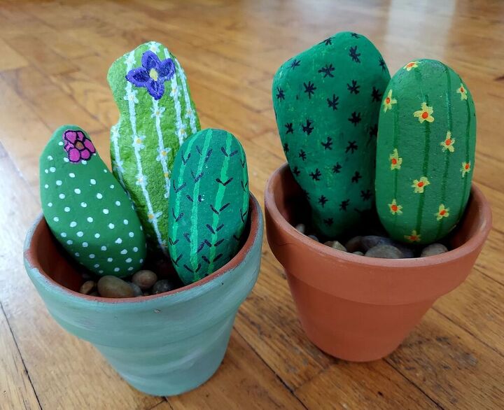 18 ideas de decoracin que cuestan menos de 20 dlares en bricolaje, Rocas pintadas para cactus DIY