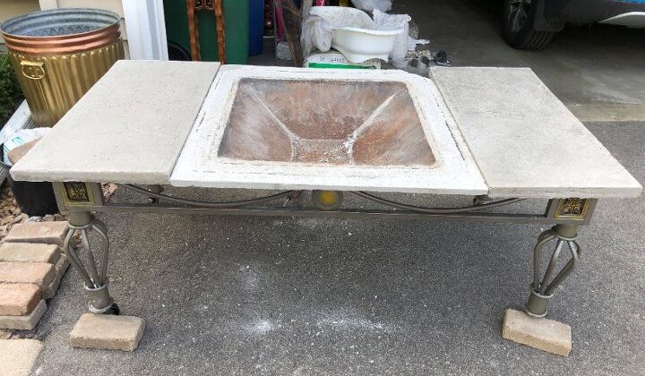 fire pit with laser cut flame screen, 3 parts of the concrete fire pit top