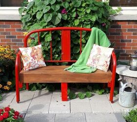s 14 beautiful benches that ll make your summer more enjoyable, A bright repurposed headboard bench