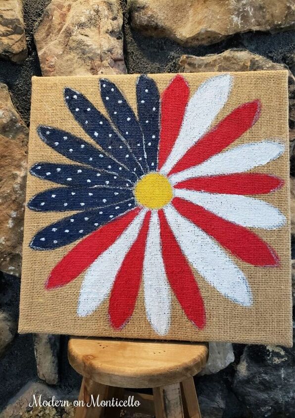 patriotic flower painted on burlap