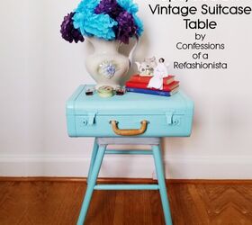 Upcycled vintage blue suitcase side table