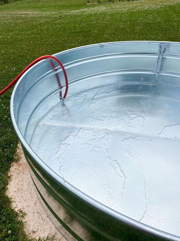 diy stock tank pool, Here we go Filling her up