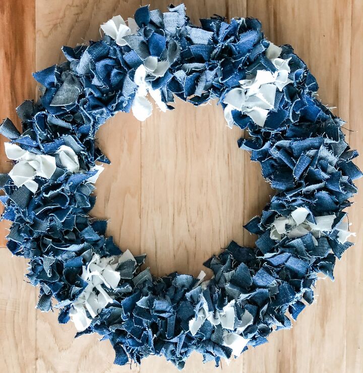 s 20 ways to use old jeans for decor, A ruffled wreath