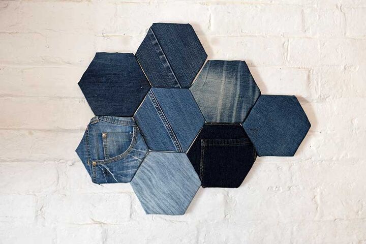 s 20 ways to use old jeans for decor, This funky hexagonal pinboard