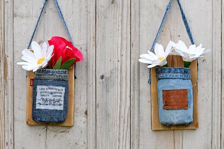 s 20 ways to use old jeans for decor, These pretty hanging vases