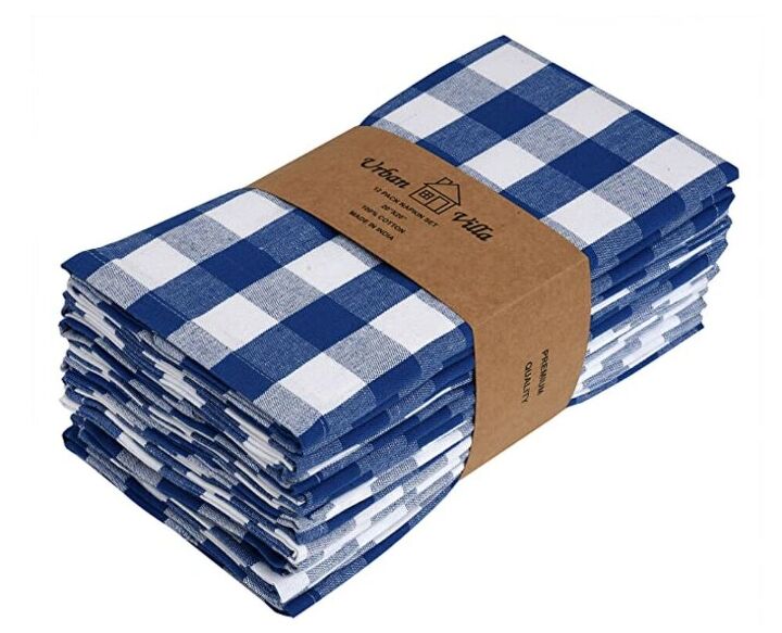 the best homemade 4th of july patriotic decorations, Blue and White Check Cloth Napkins