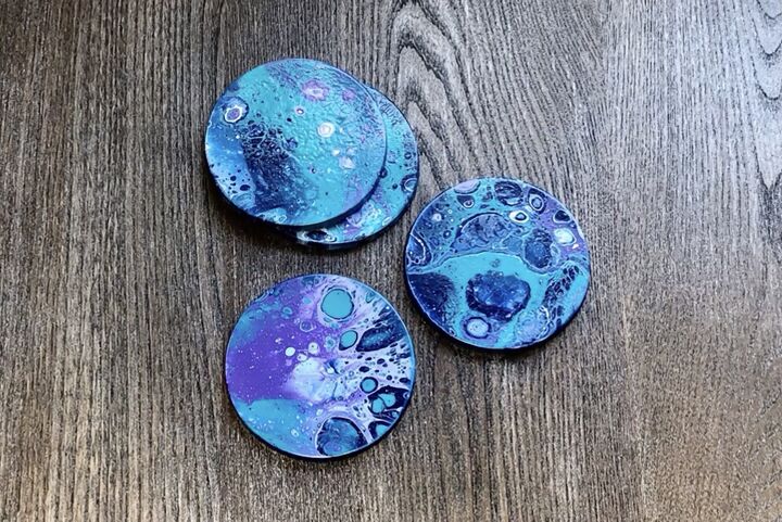 s rest your drinks on these 16 ultra cool coasters, Unique paint pour ones