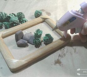 how to make a faux succulent garden with pine cones, Hot Glue Garden Outline